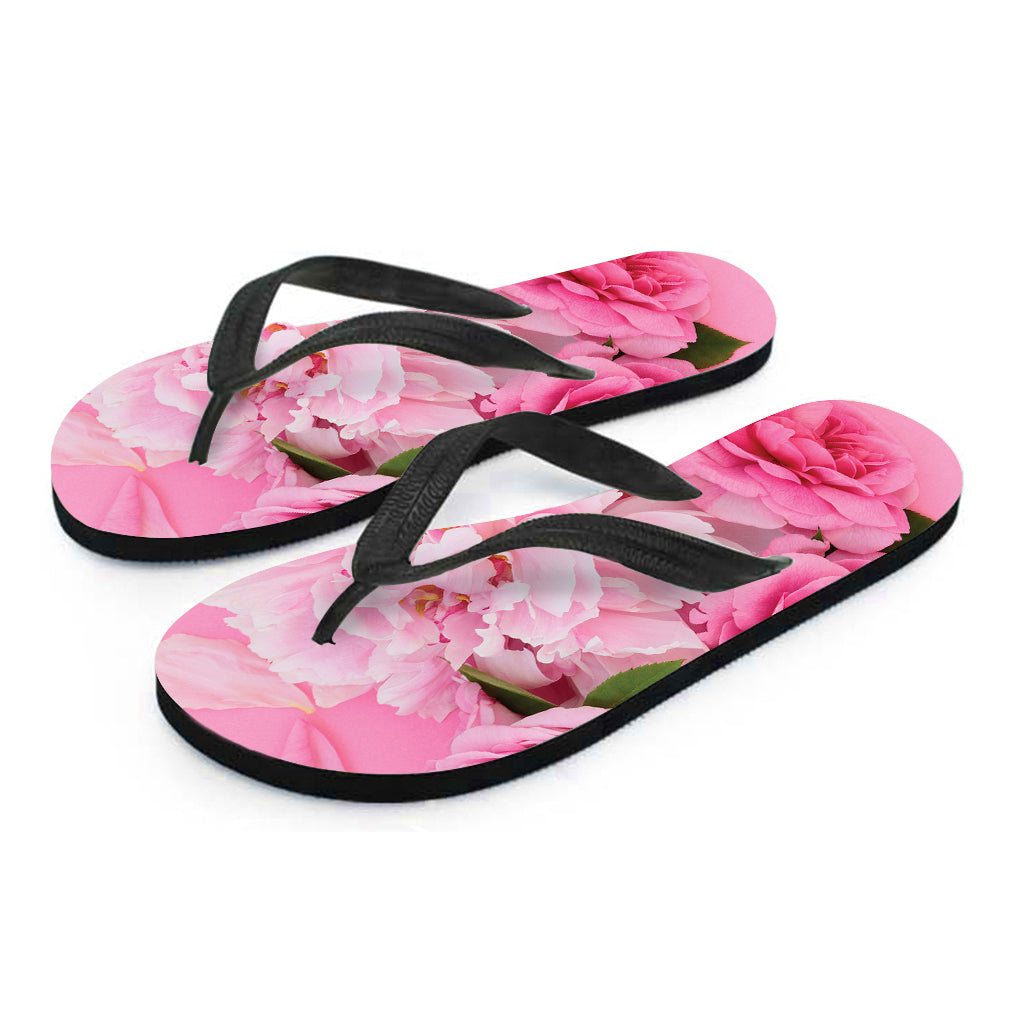 Peony And Rose Print Flip Flops