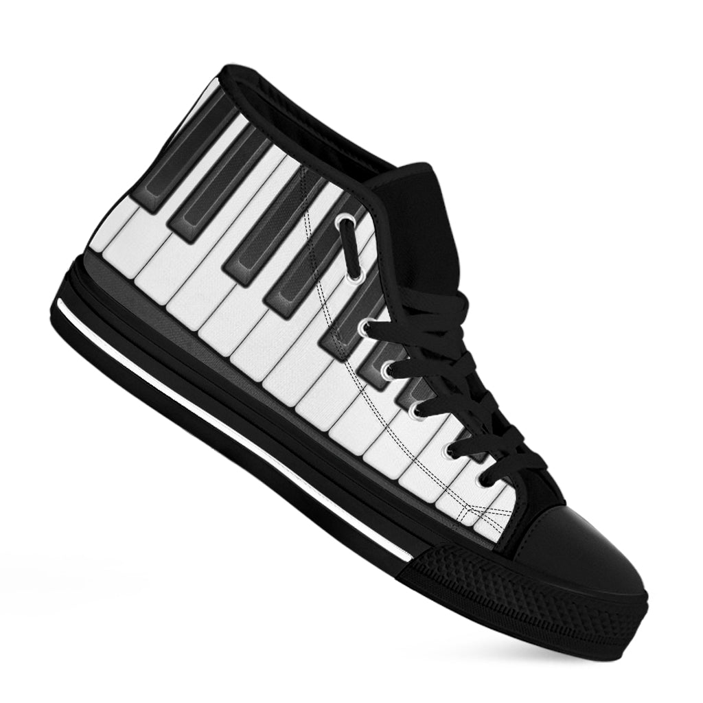 Piano Keyboard Print Black High Top Shoes