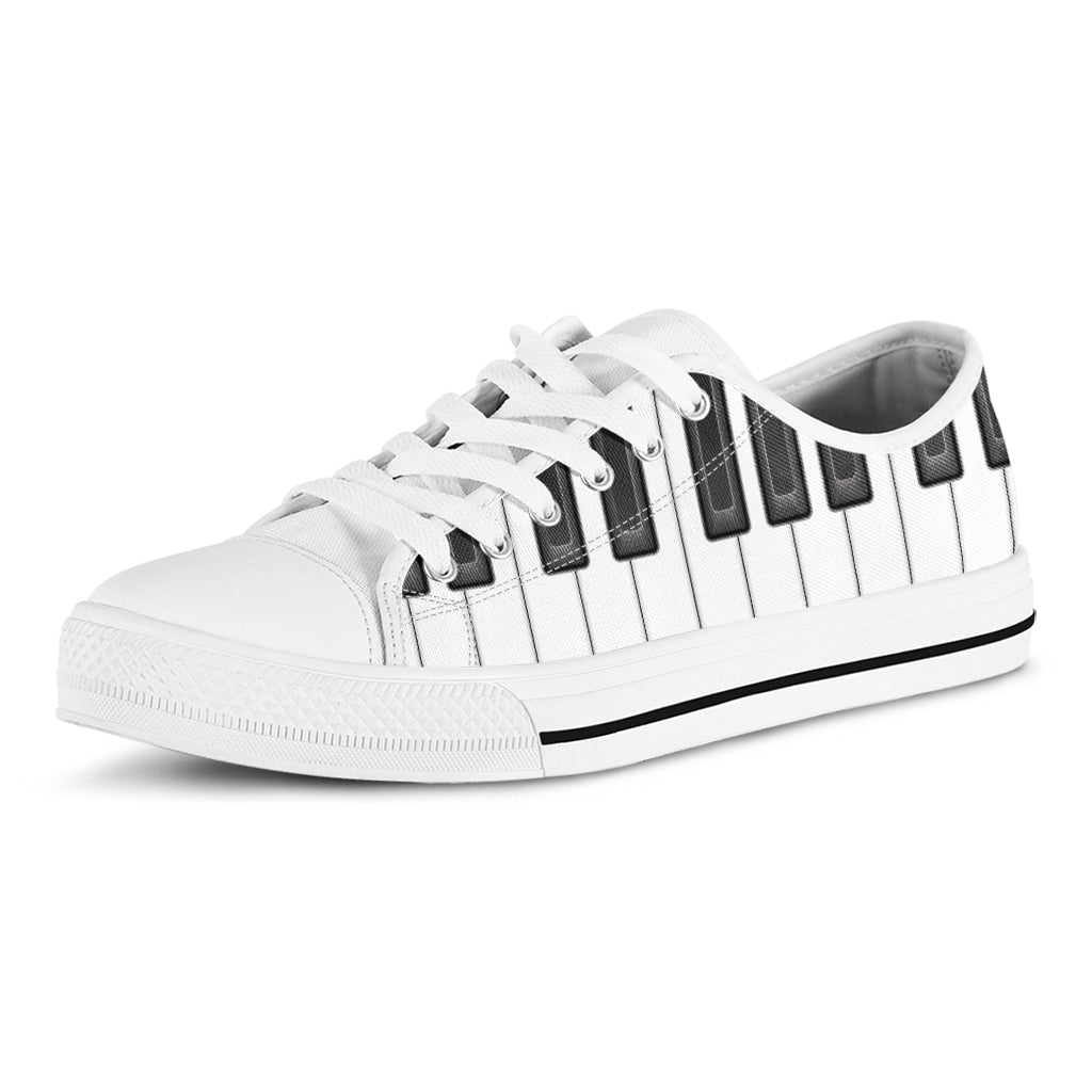 Piano Keyboard Print White Low Top Shoes