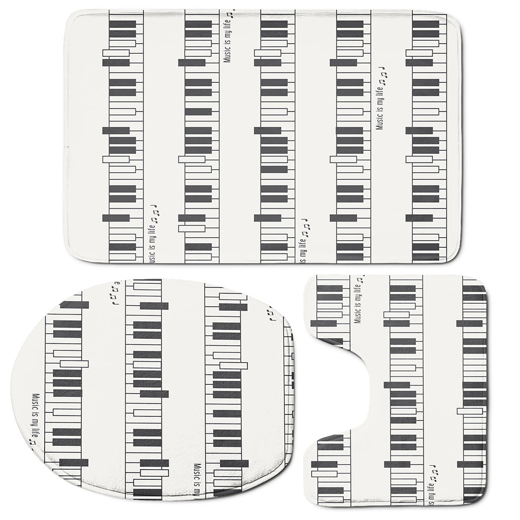 Piano Pattern Print 3 Piece Bath Mat Set