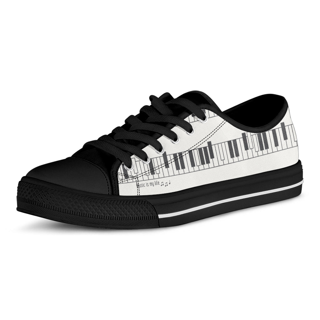 Piano Pattern Print Black Low Top Shoes
