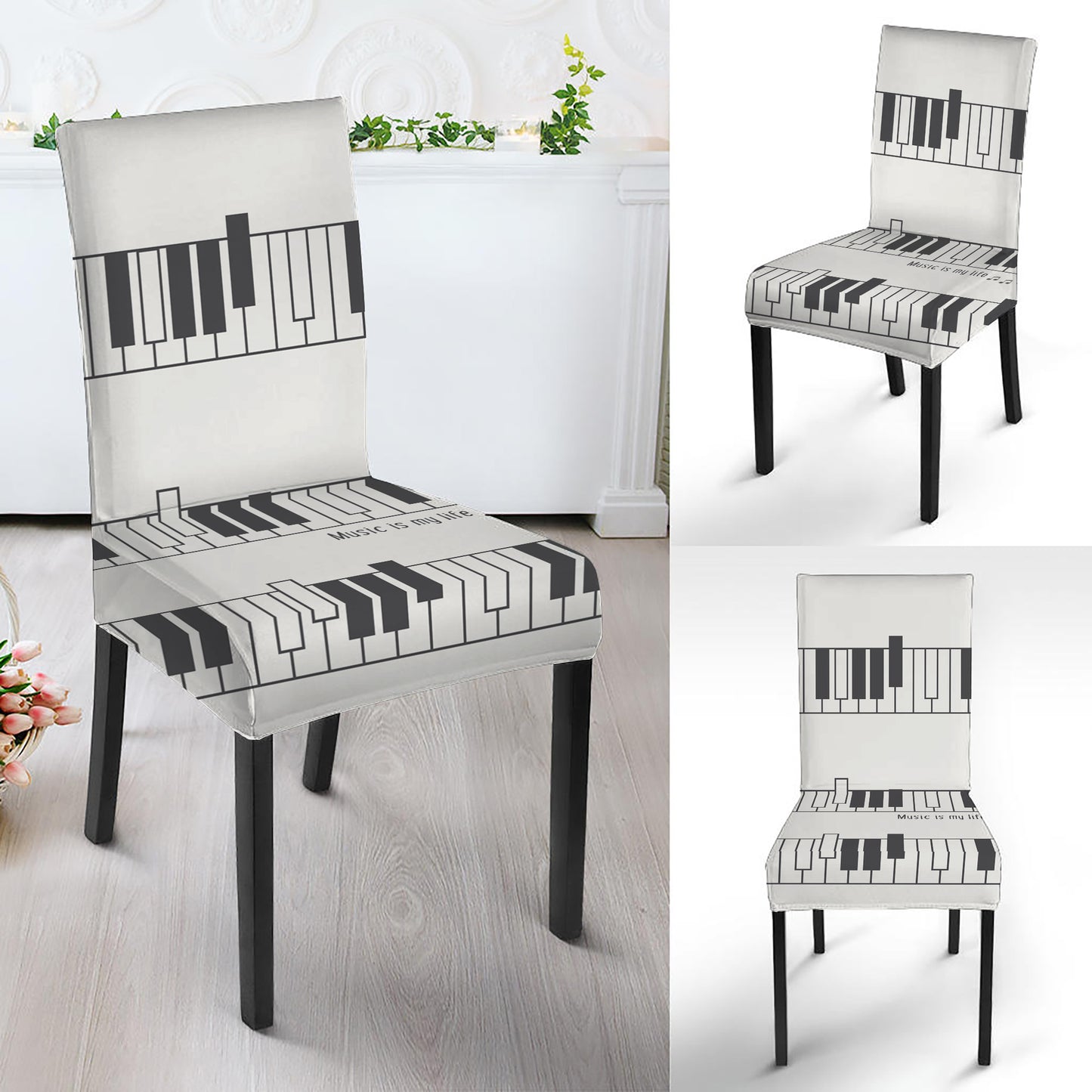 Piano Pattern Print Dining Chair Slipcover