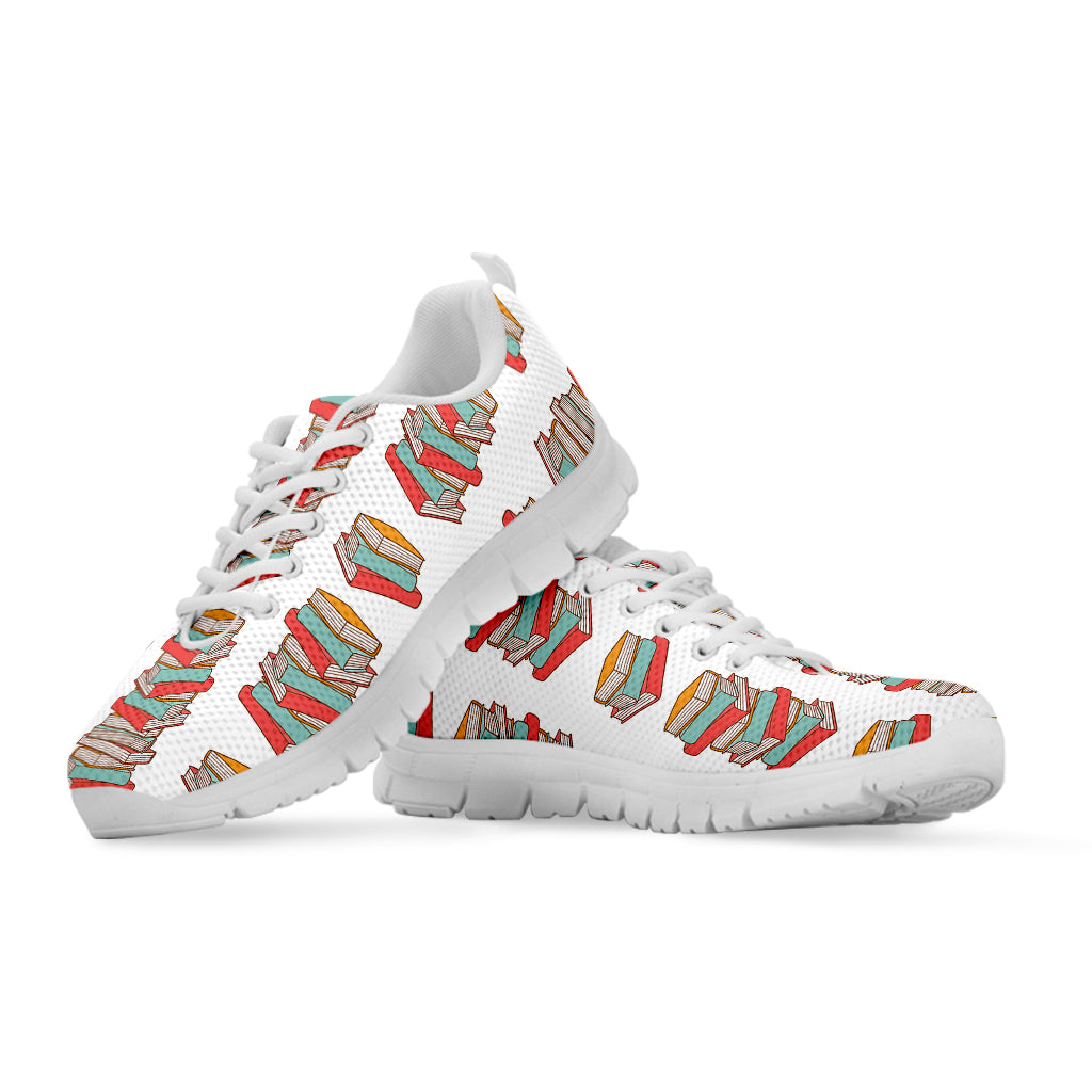 Pile Of Reading Books Pattern Print White Sneakers