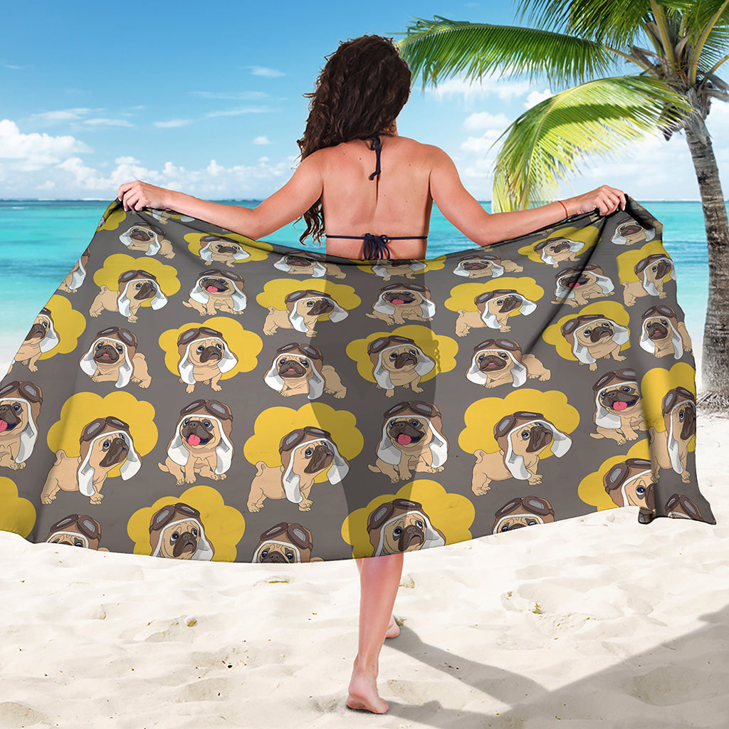 Pilot Pug Pattern Print Beach Sarong Wrap