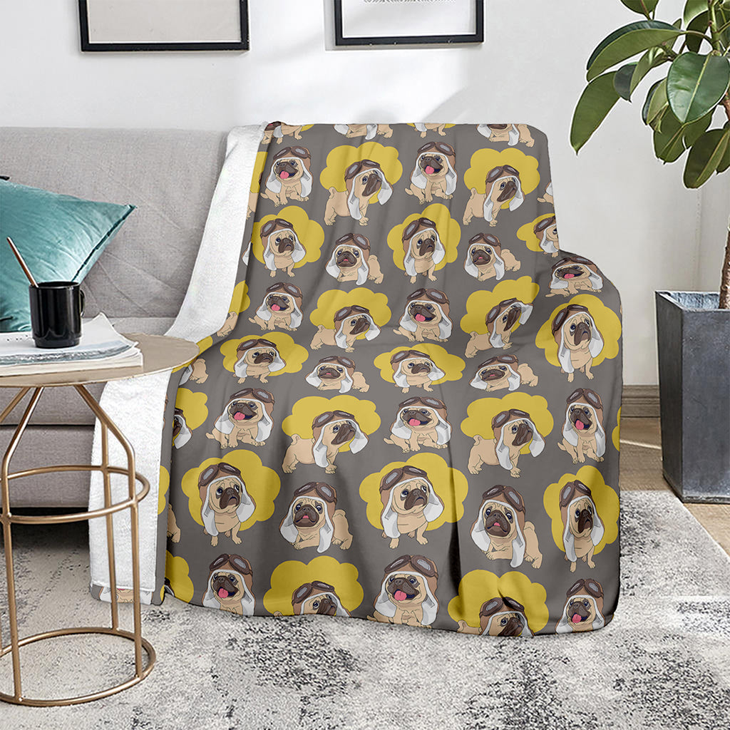 Pilot Pug Pattern Print Blanket