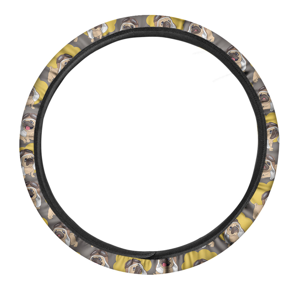 Pilot Pug Pattern Print Car Steering Wheel Cover