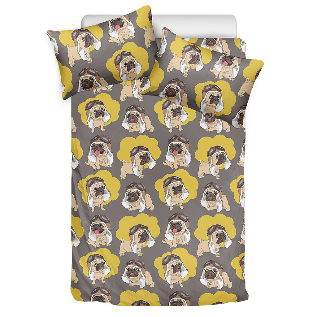 Pilot Pug Pattern Print Duvet Cover Bedding Set