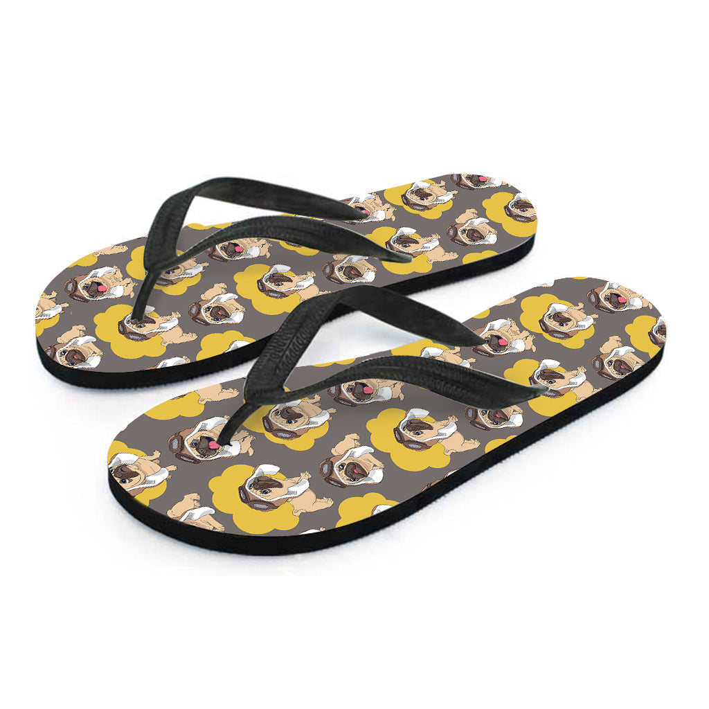 Pilot Pug Pattern Print Flip Flops