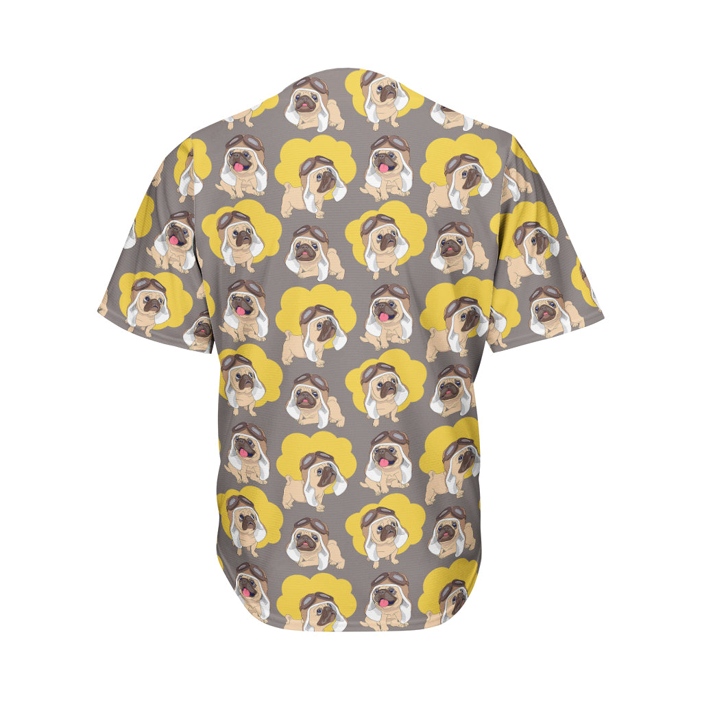 Pilot Pug Pattern Print Men's Baseball Jersey