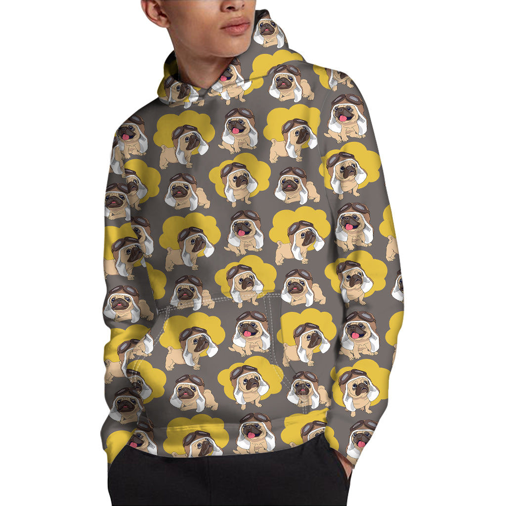 Pilot Pug Pattern Print Pullover Hoodie