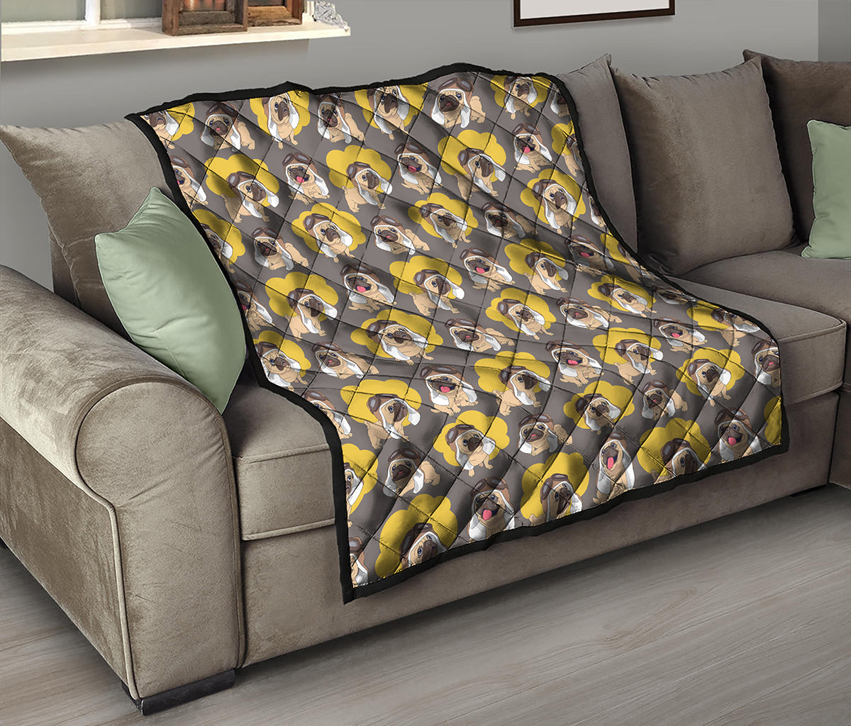 Pilot Pug Pattern Print Quilt