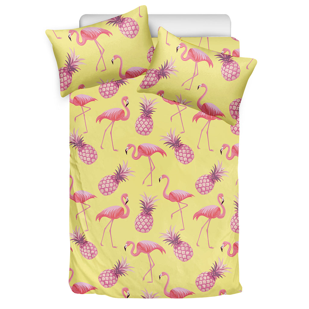 Pineapple And Flamingo Pattern Print Duvet Cover Bedding Set