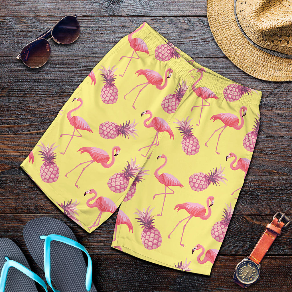 Pineapple And Flamingo Pattern Print Men's Shorts