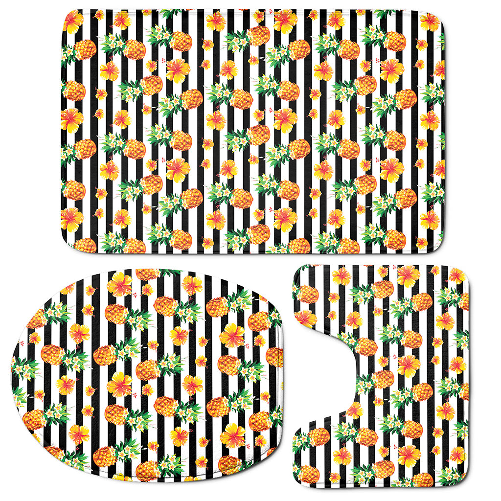 Pineapple And Hibiscus Striped Print 3 Piece Bath Mat Set