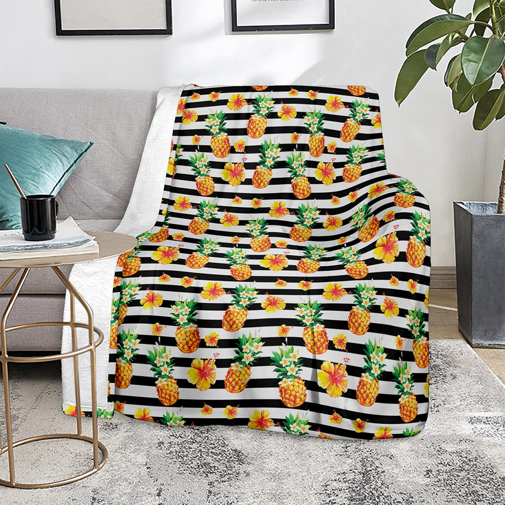 Pineapple And Hibiscus Striped Print Blanket
