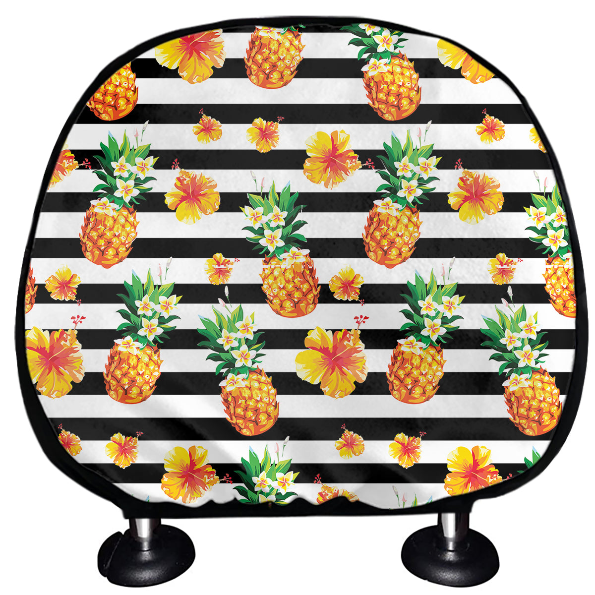 Pineapple And Hibiscus Striped Print Car Headrest Covers