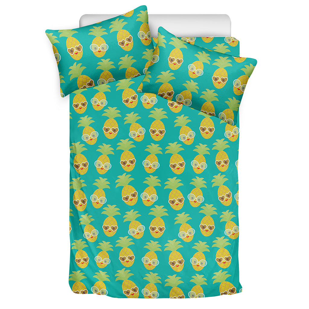 Pineapple Emoji Pattern Print Duvet Cover Bedding Set