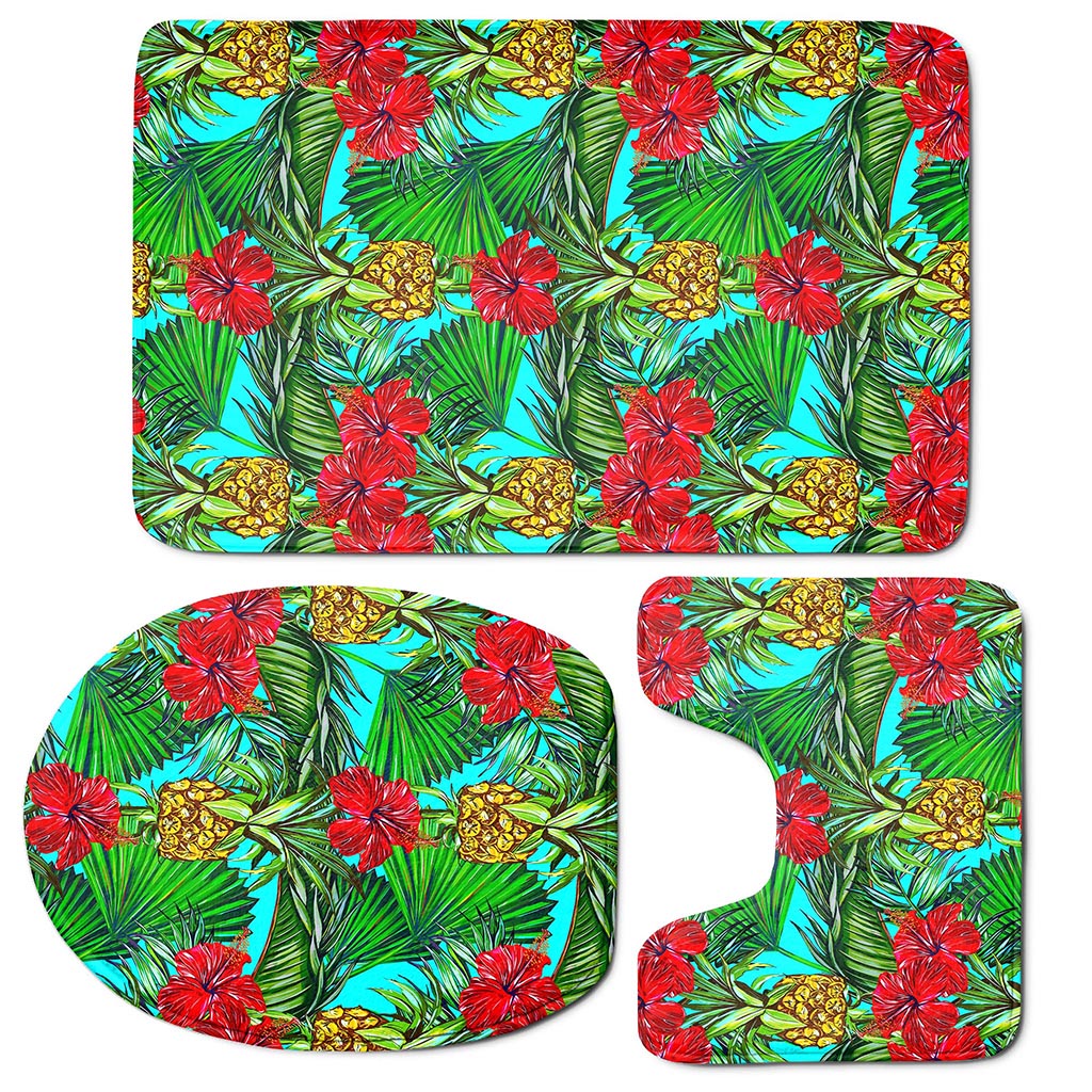 Pineapple Hibiscus Hawaii Pattern Print 3 Piece Bath Mat Set
