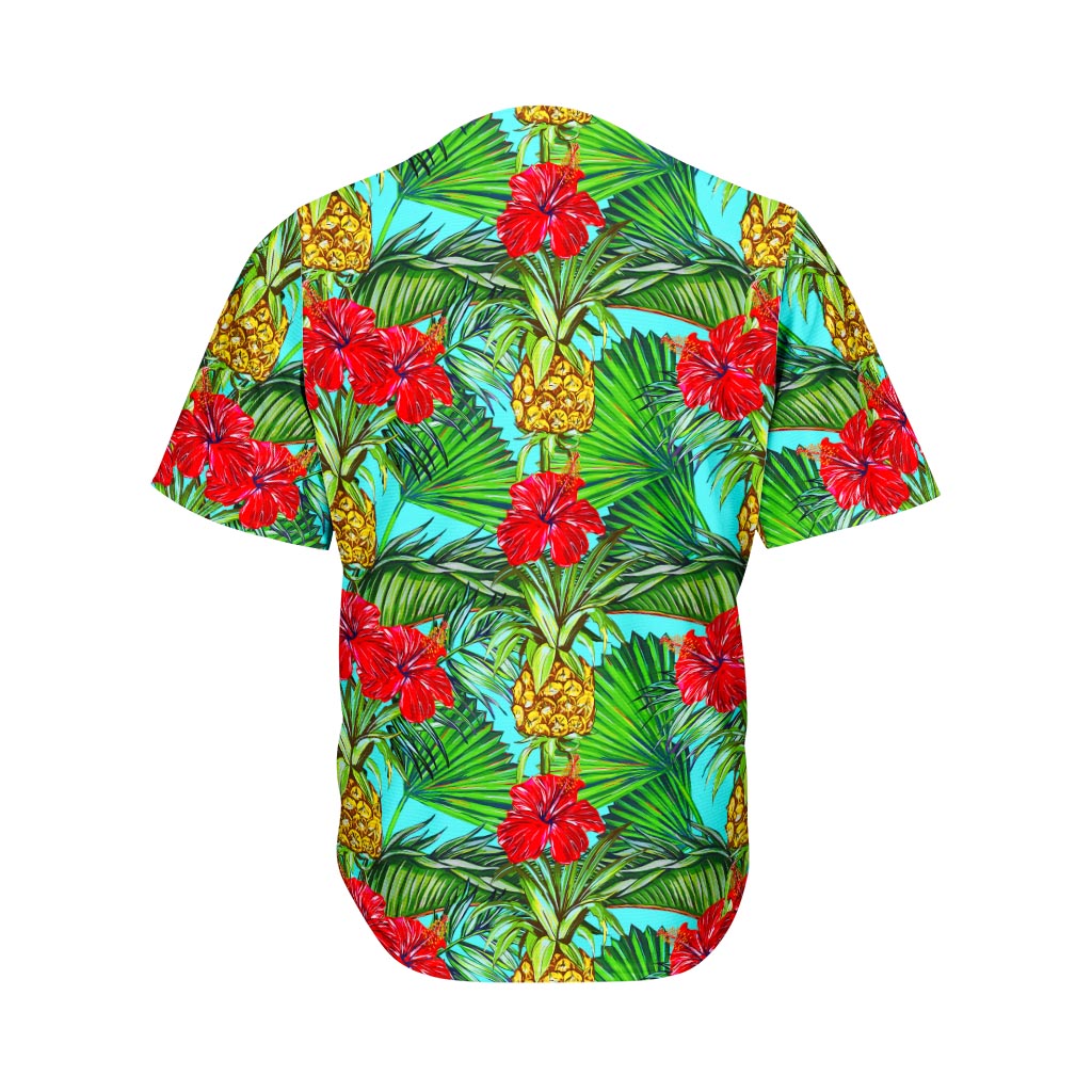 Pineapple Hibiscus Hawaii Pattern Print Men's Baseball Jersey