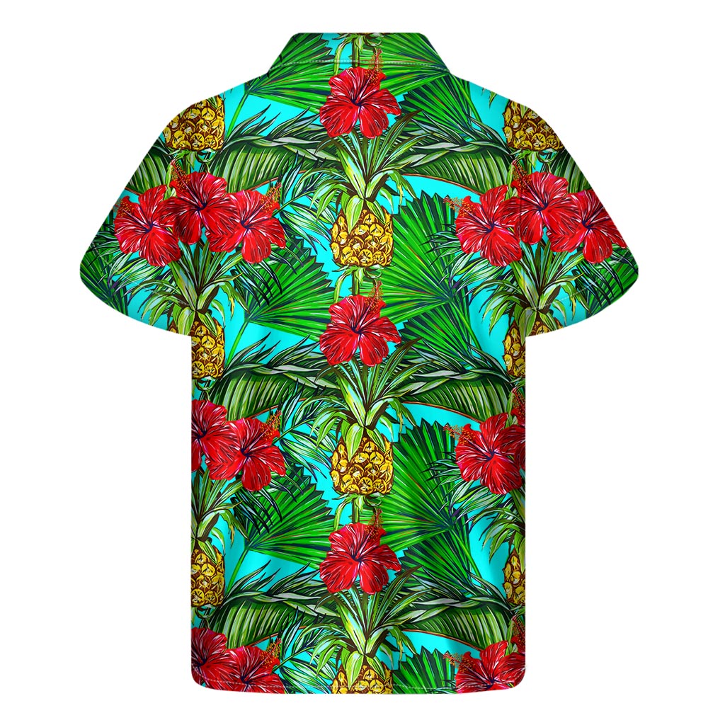 Pineapple Hibiscus Hawaii Pattern Print Men's Short Sleeve Shirt
