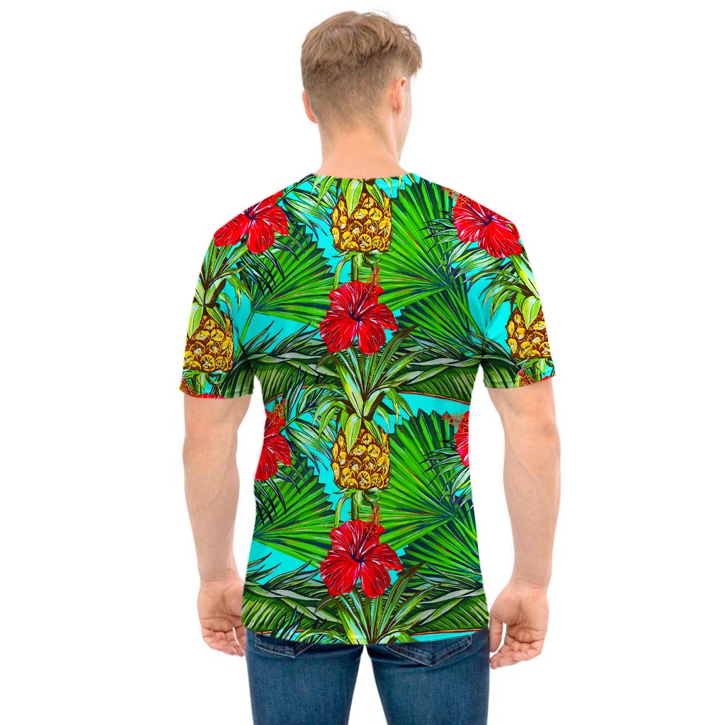 Pineapple Hibiscus Hawaii Pattern Print Men's T-Shirt