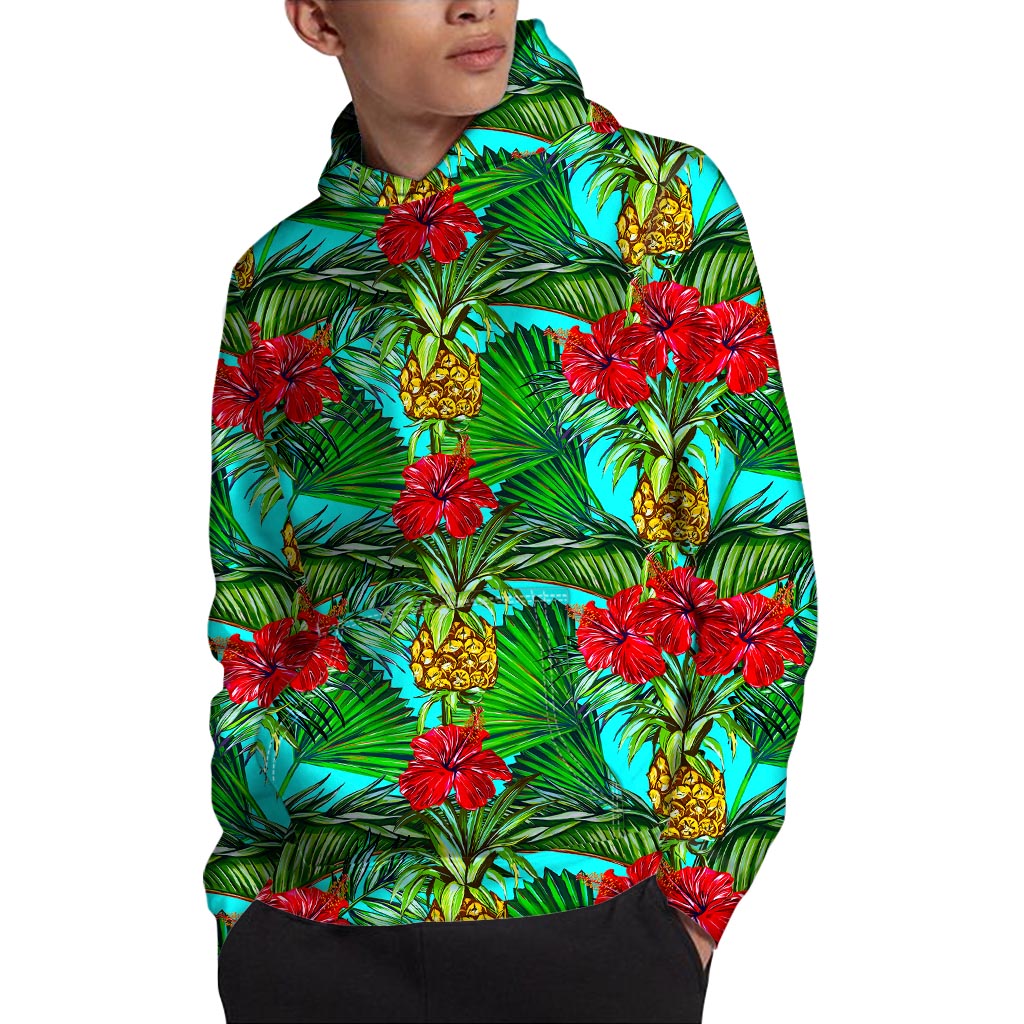 Pineapple Hibiscus Hawaii Pattern Print Pullover Hoodie