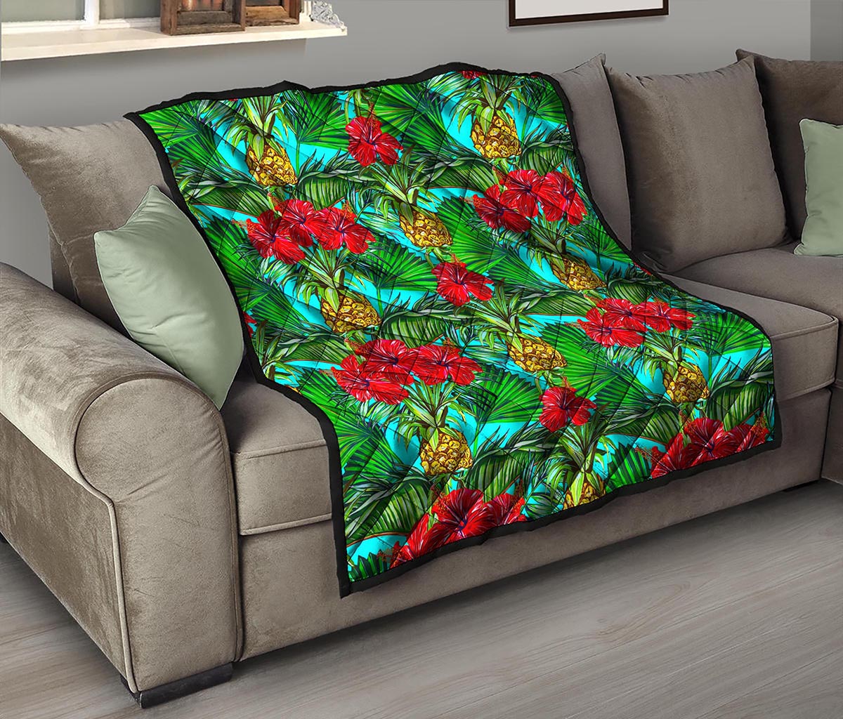 Pineapple Hibiscus Hawaii Pattern Print Quilt