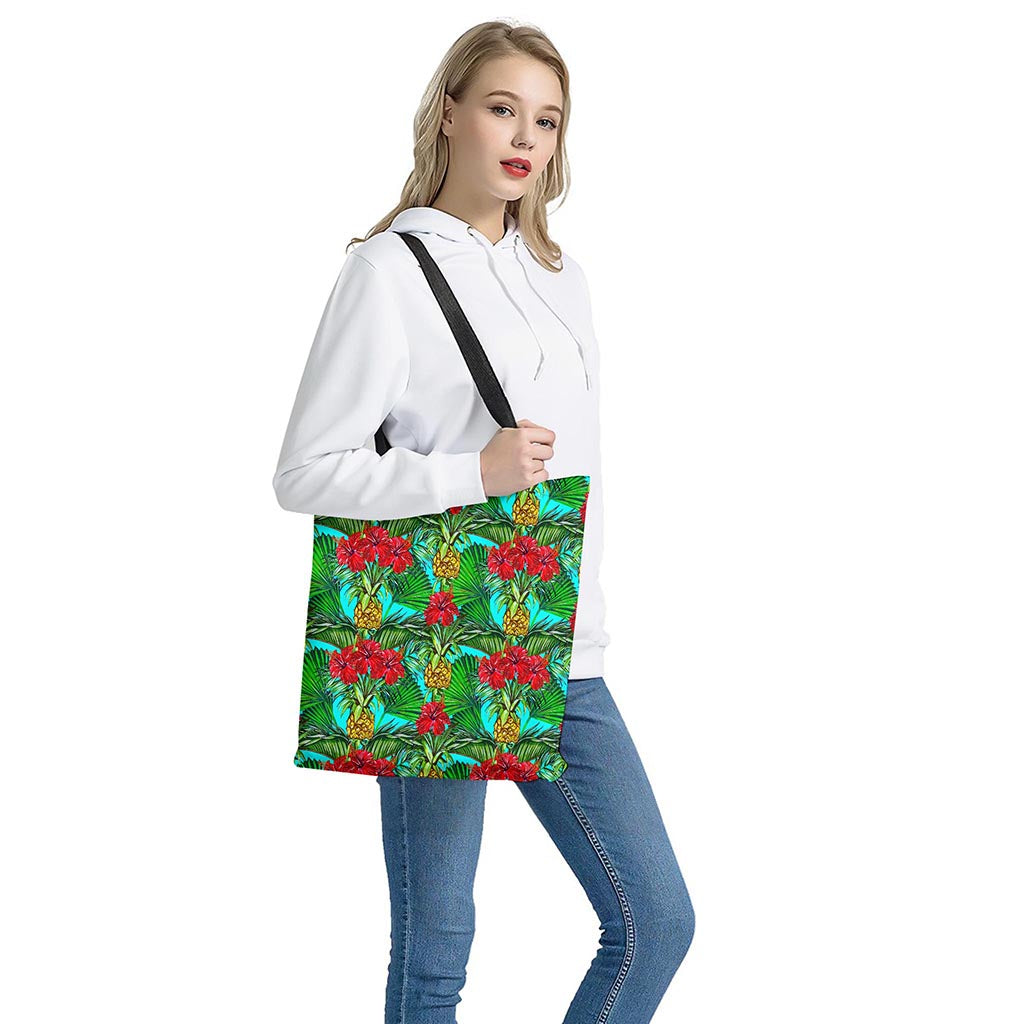 Pineapple Hibiscus Hawaii Pattern Print Tote Bag