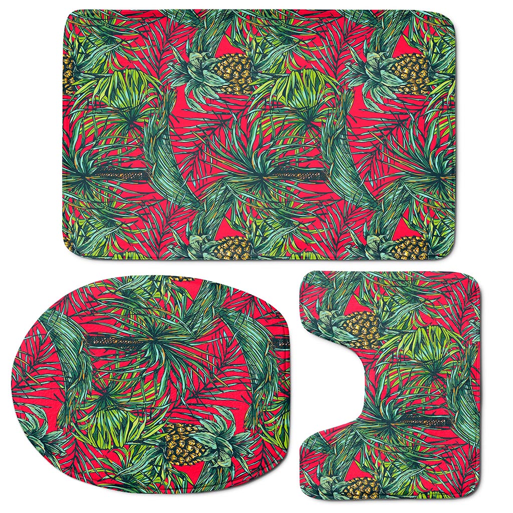 Pineapple Leaves Hawaii Pattern Print 3 Piece Bath Mat Set