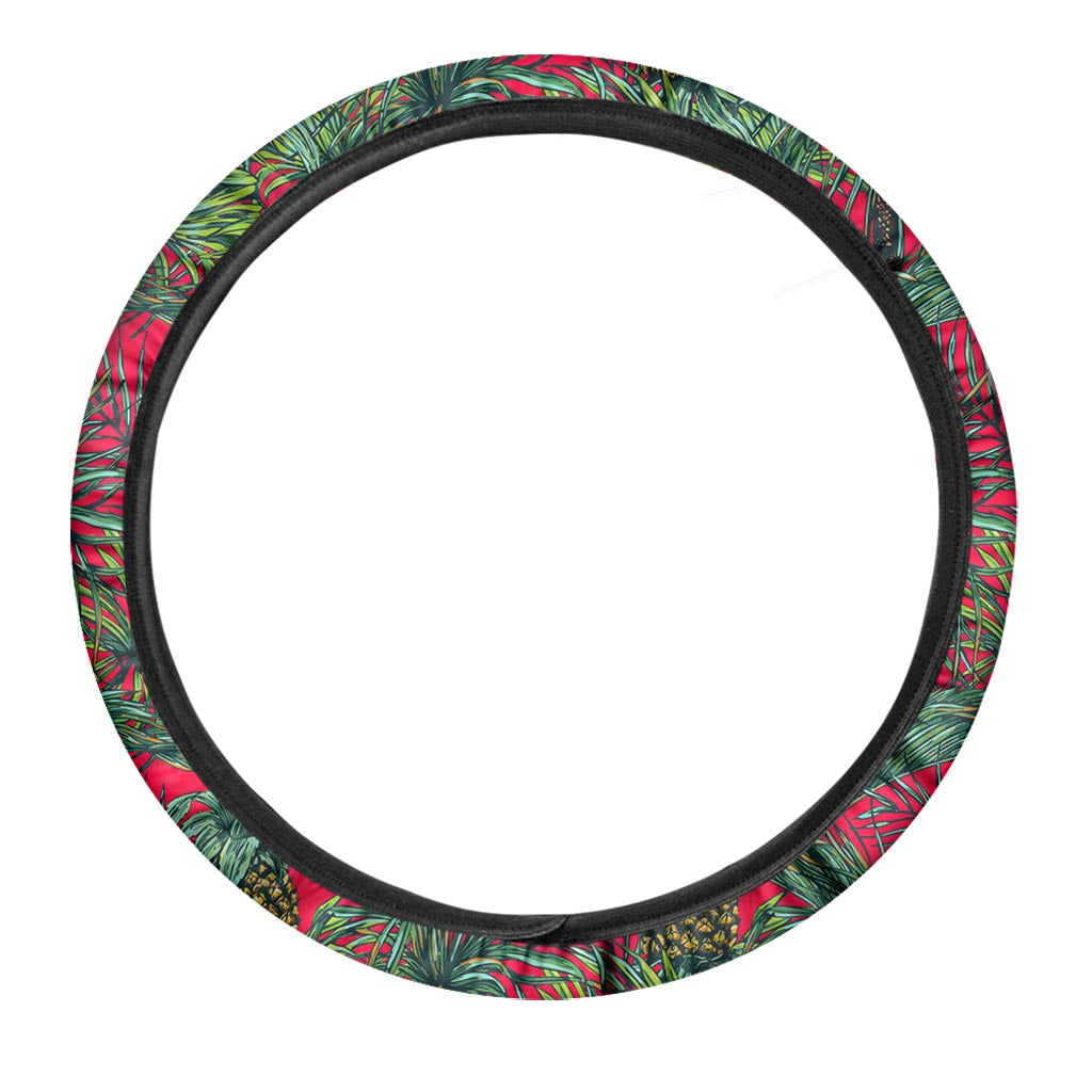 Pineapple Leaves Hawaii Pattern Print Car Steering Wheel Cover