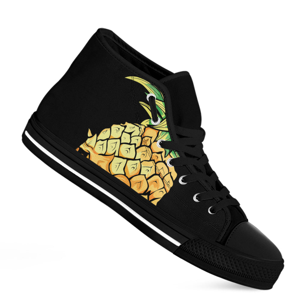 Pineapple Skull Print Black High Top Shoes