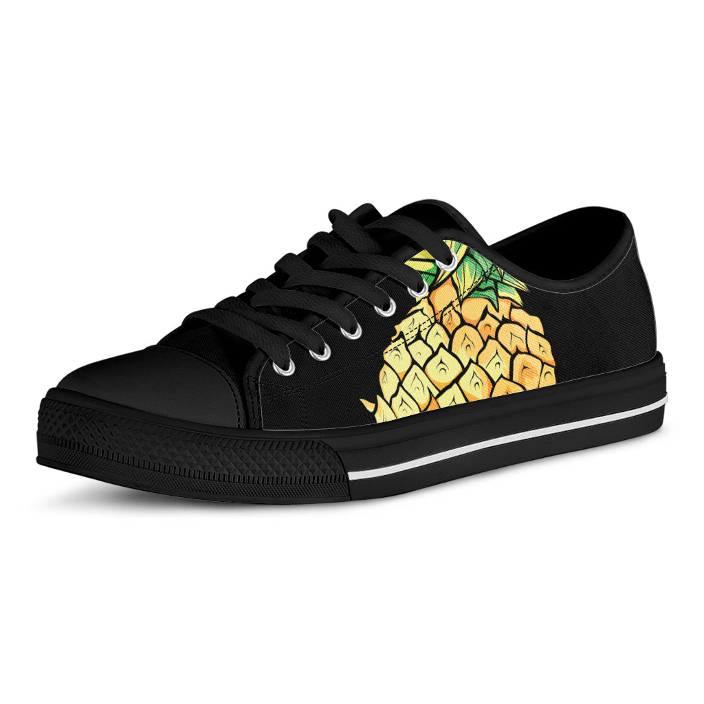 Pineapple Skull Print Black Low Top Shoes