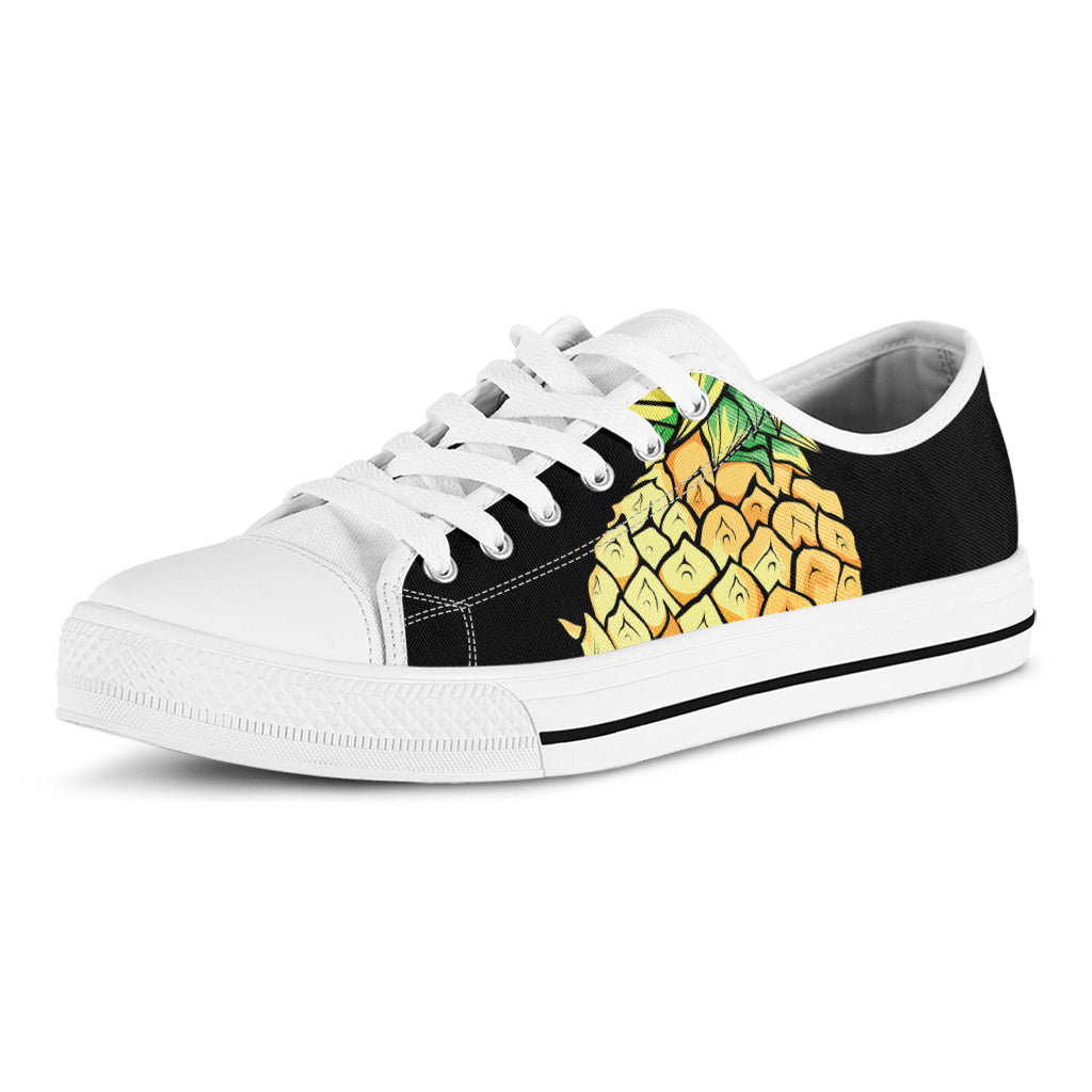 Pineapple Skull Print White Low Top Shoes
