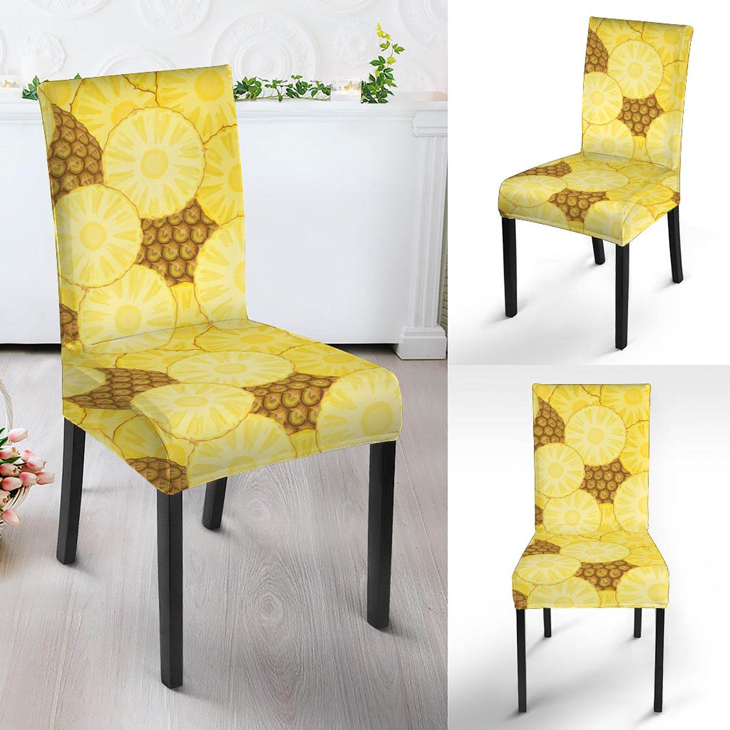 Pineapple Slices Pattern Print Dining Chair Slipcover