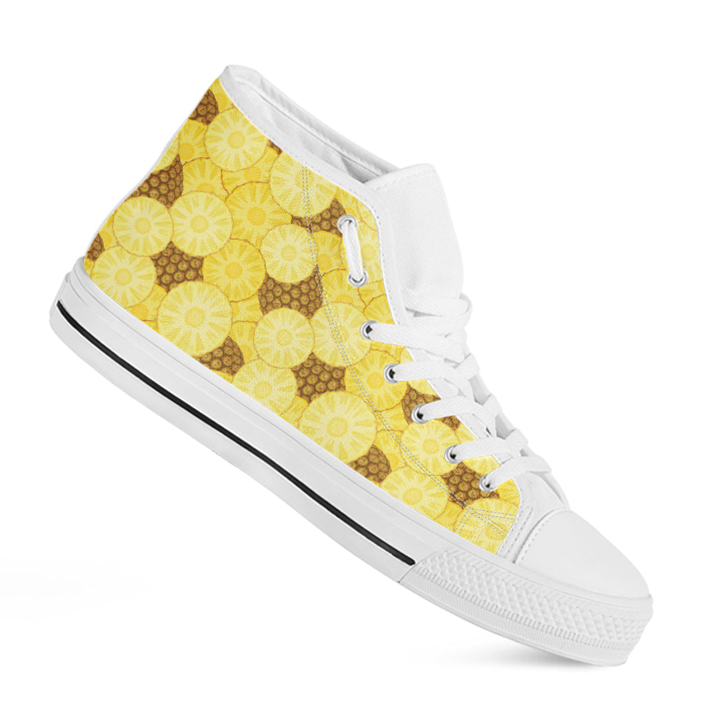Pineapple Slices Pattern Print White High Top Shoes