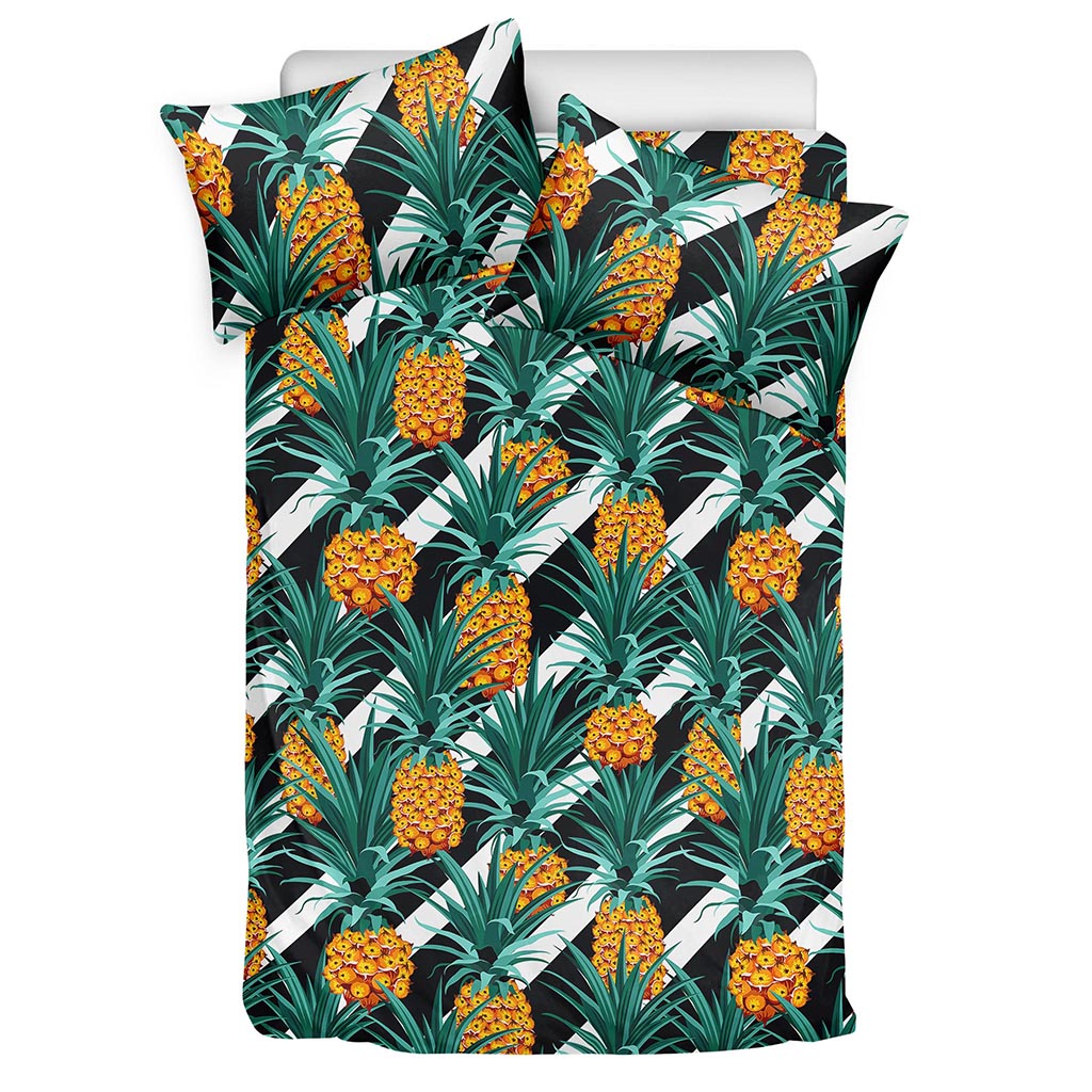 Pineapple Striped Pattern Print Duvet Cover Bedding Set