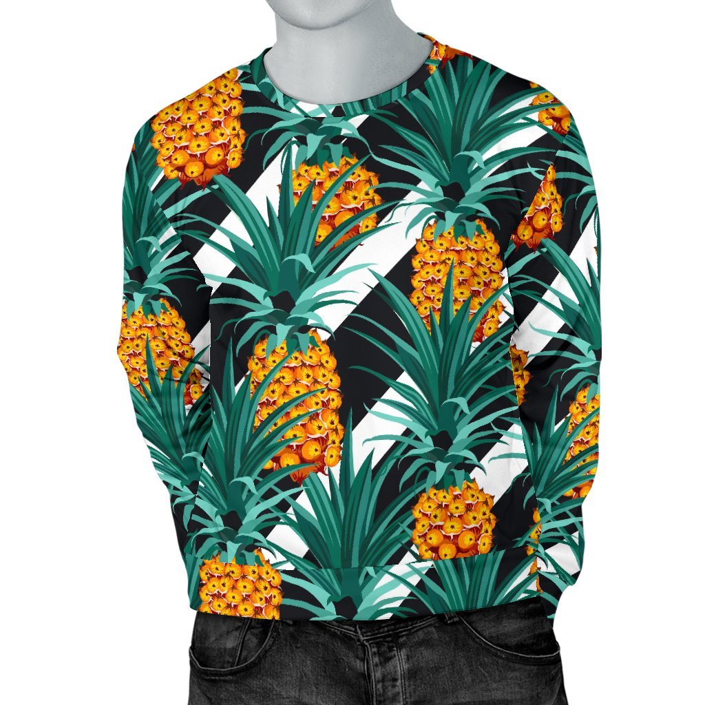 Pineapple Striped Pattern Print Men's Crewneck Sweatshirt GearFrost