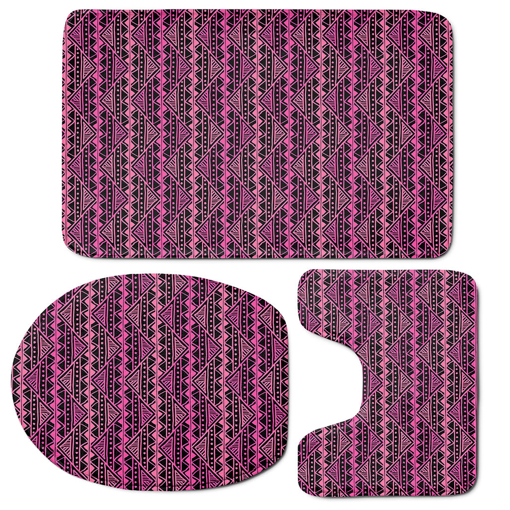 Pink African Ethnic Pattern Print 3 Piece Bath Mat Set
