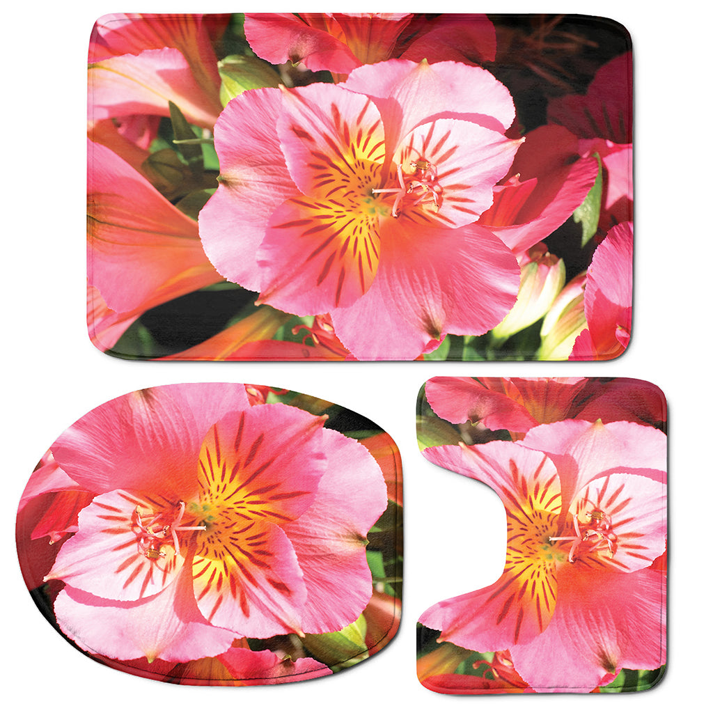 Pink Alstroemeria Print 3 Piece Bath Mat Set