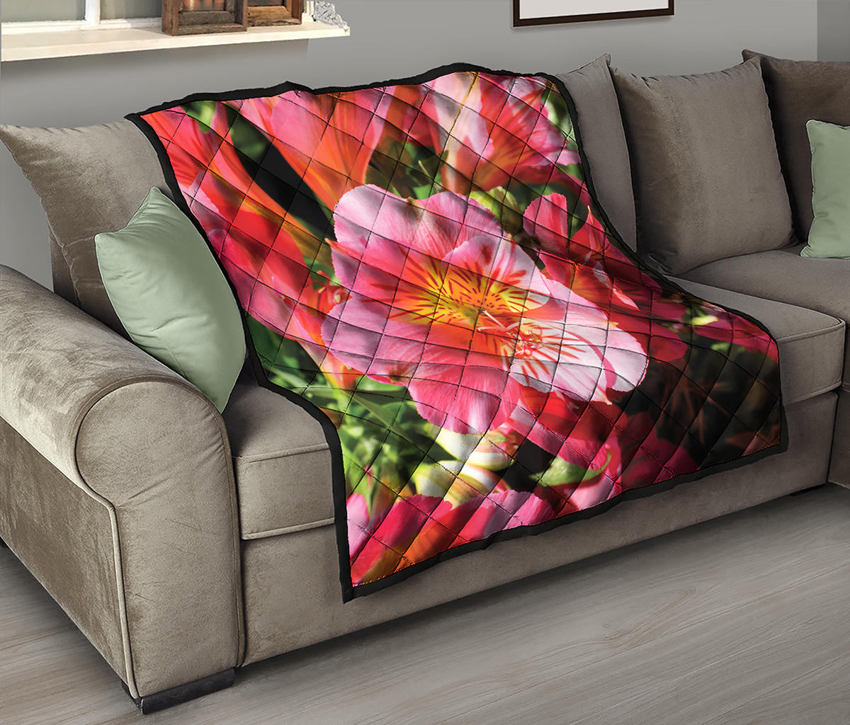 Pink Alstroemeria Print Quilt