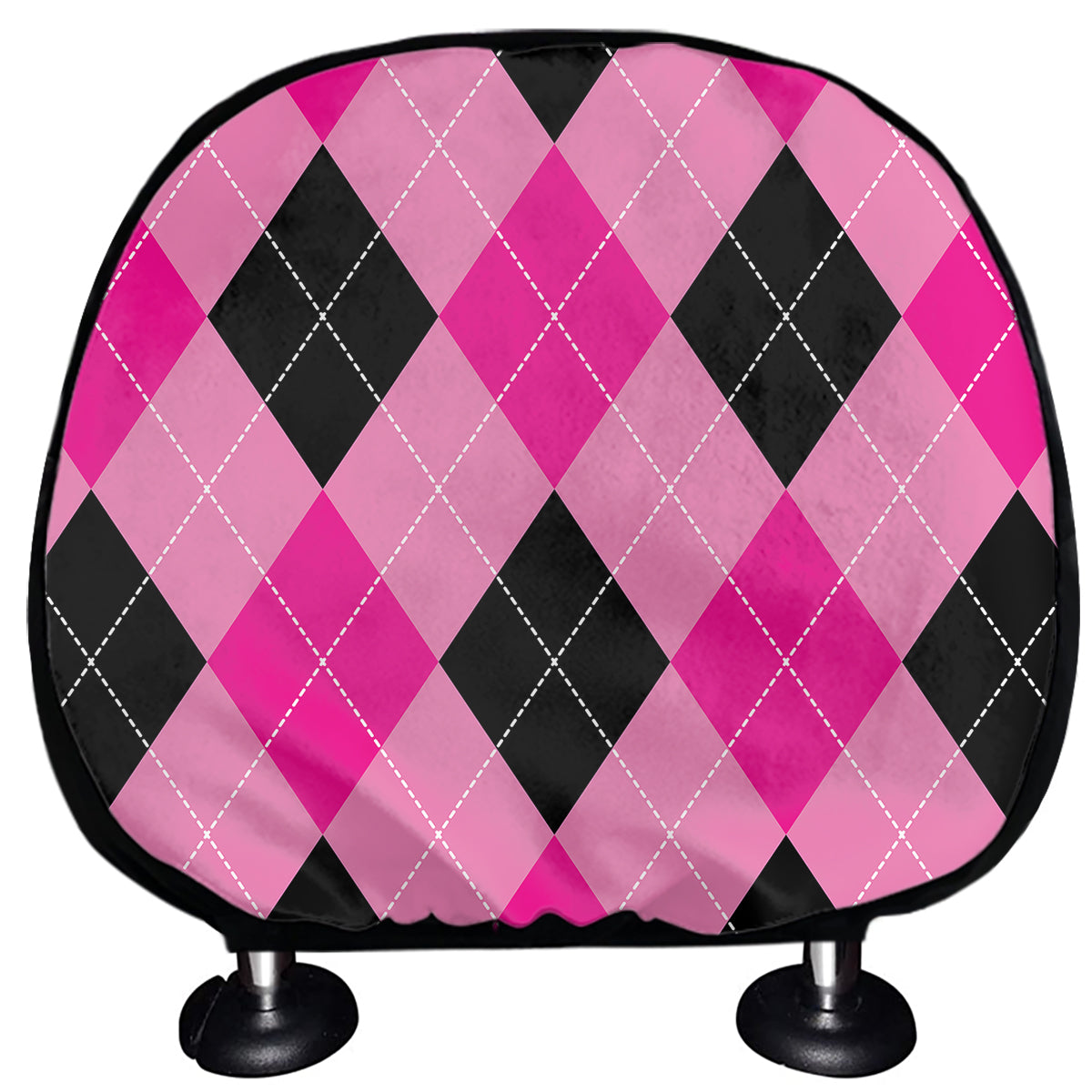Pink And Black Argyle Pattern Print Car Headrest Covers