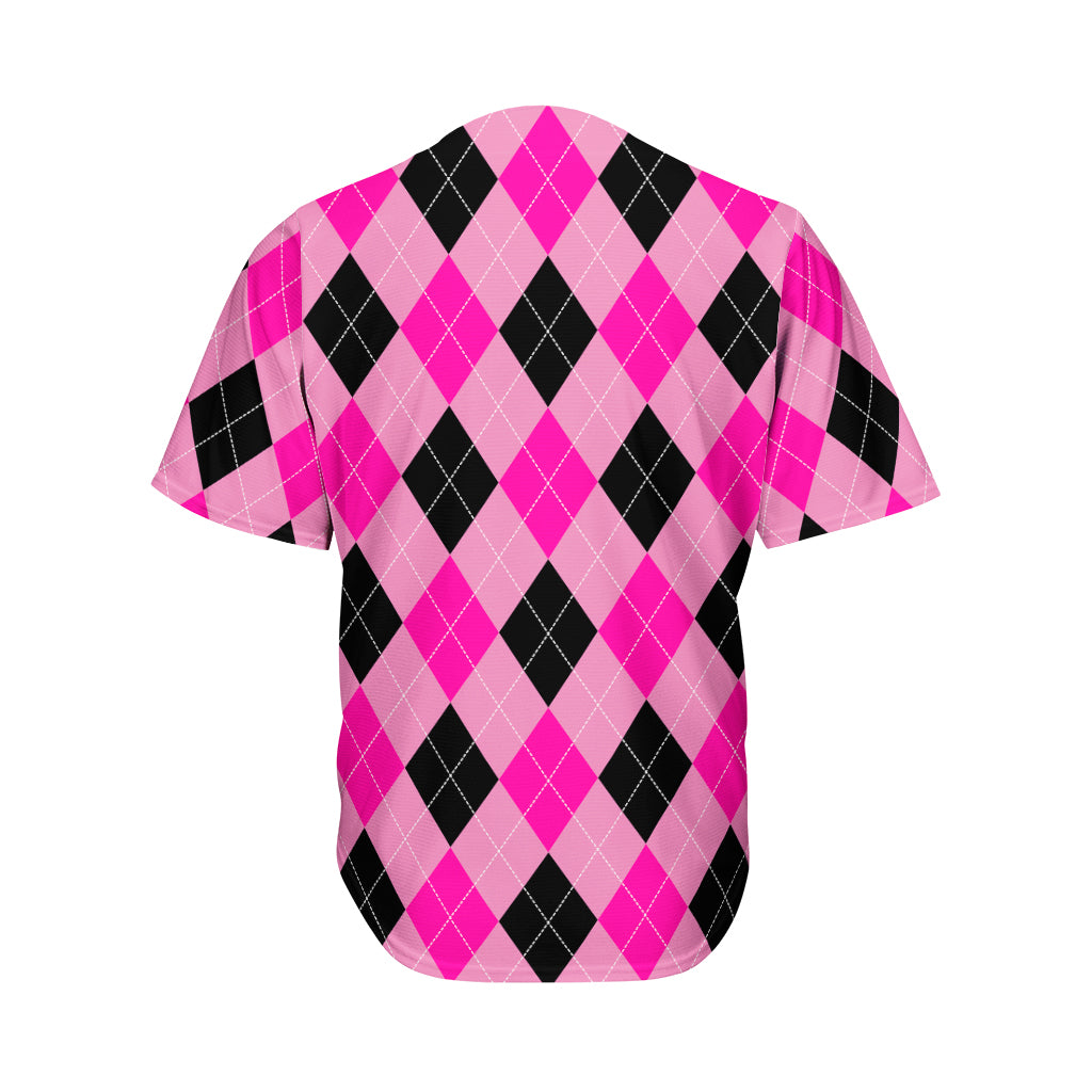 Pink And Black Argyle Pattern Print Men's Baseball Jersey