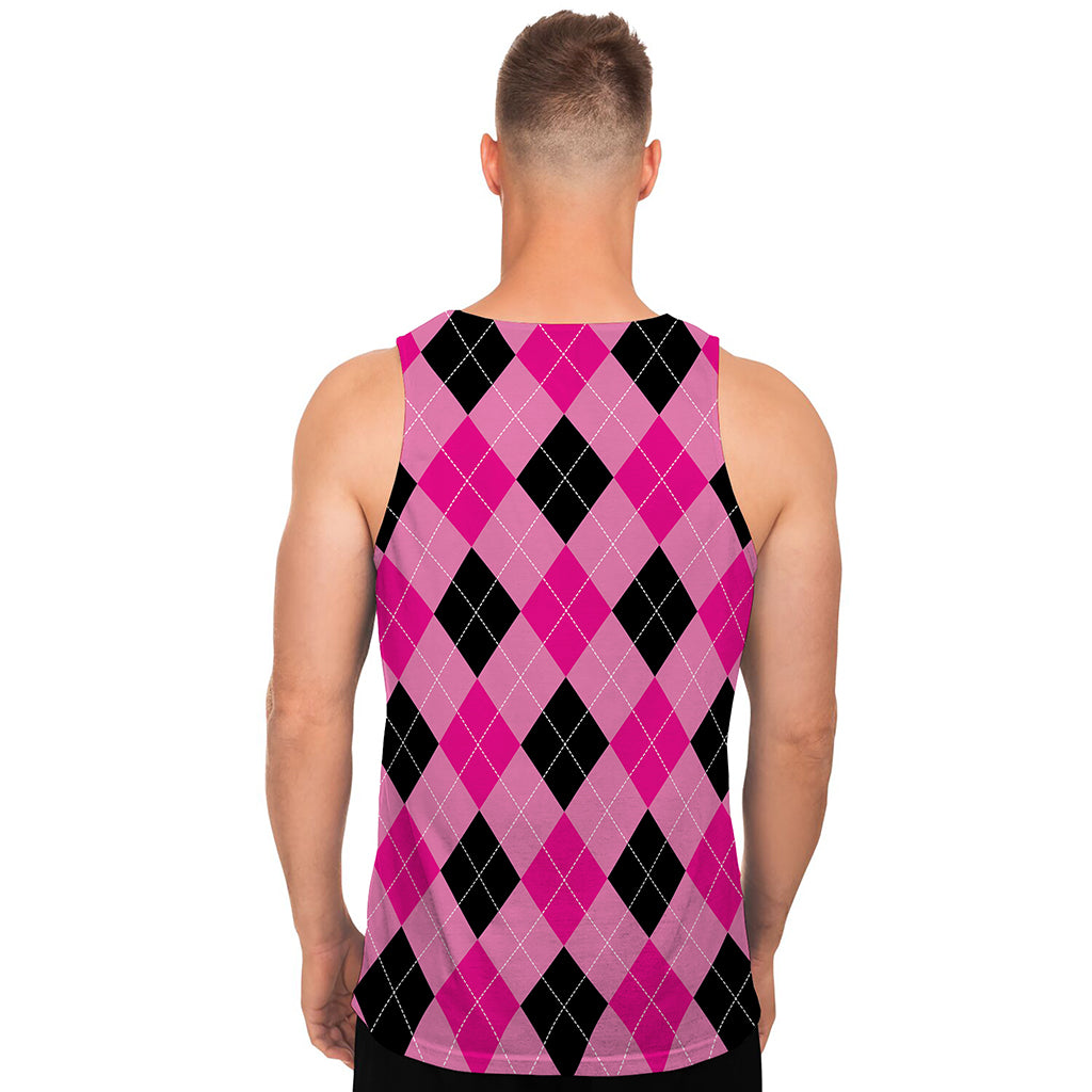 Pink And Black Argyle Pattern Print Men's Tank Top
