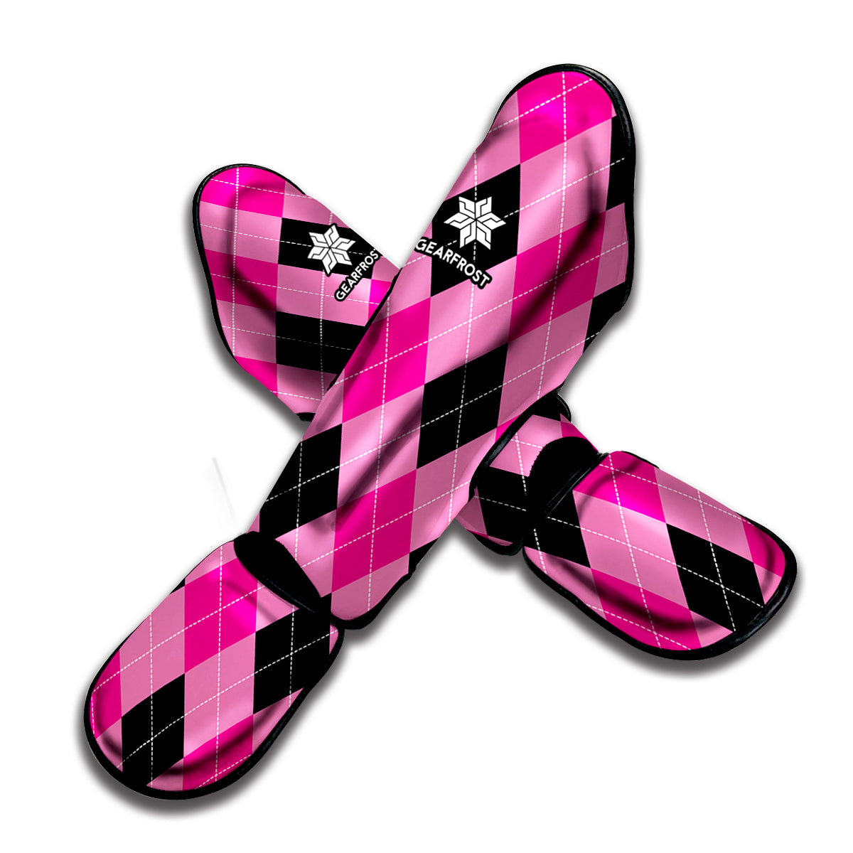 Pink And Black Argyle Pattern Print Muay Thai Shin Guard