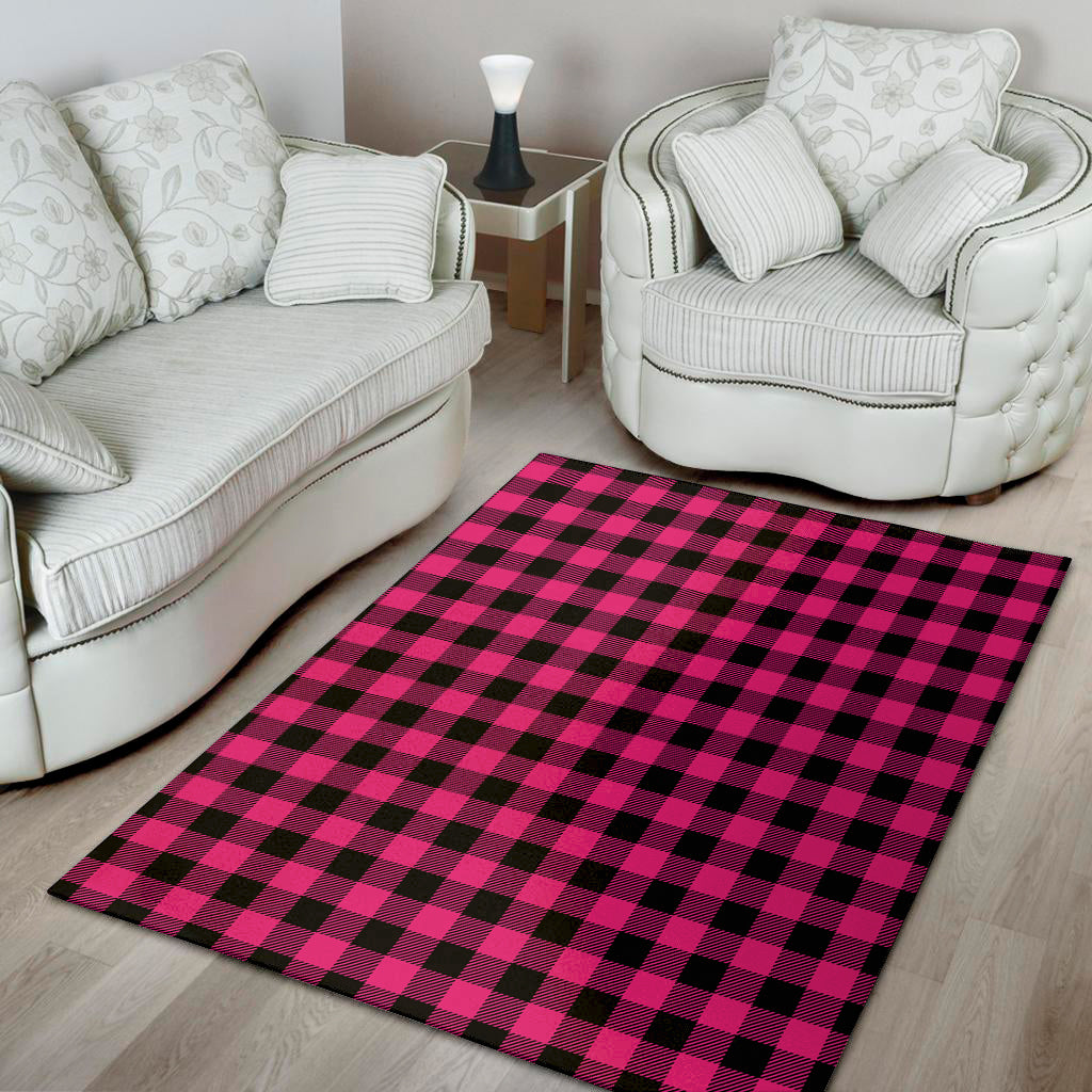 Pink And Black Buffalo Plaid Print Area Rug