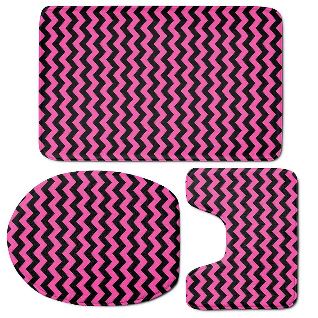 Pink And Black Chevron Pattern Print 3 Piece Bath Mat Set