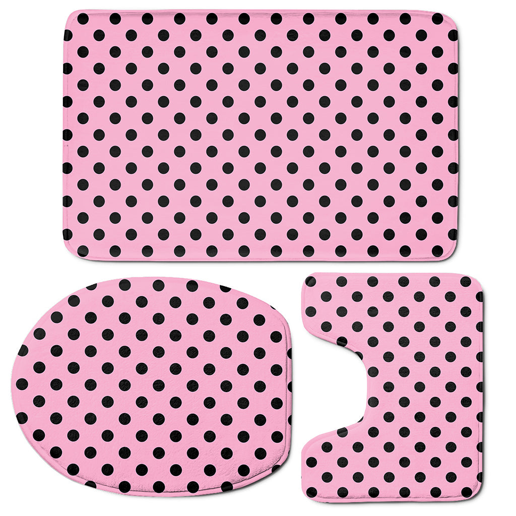 Pink And Black Polka Dot Pattern Print 3 Piece Bath Mat Set