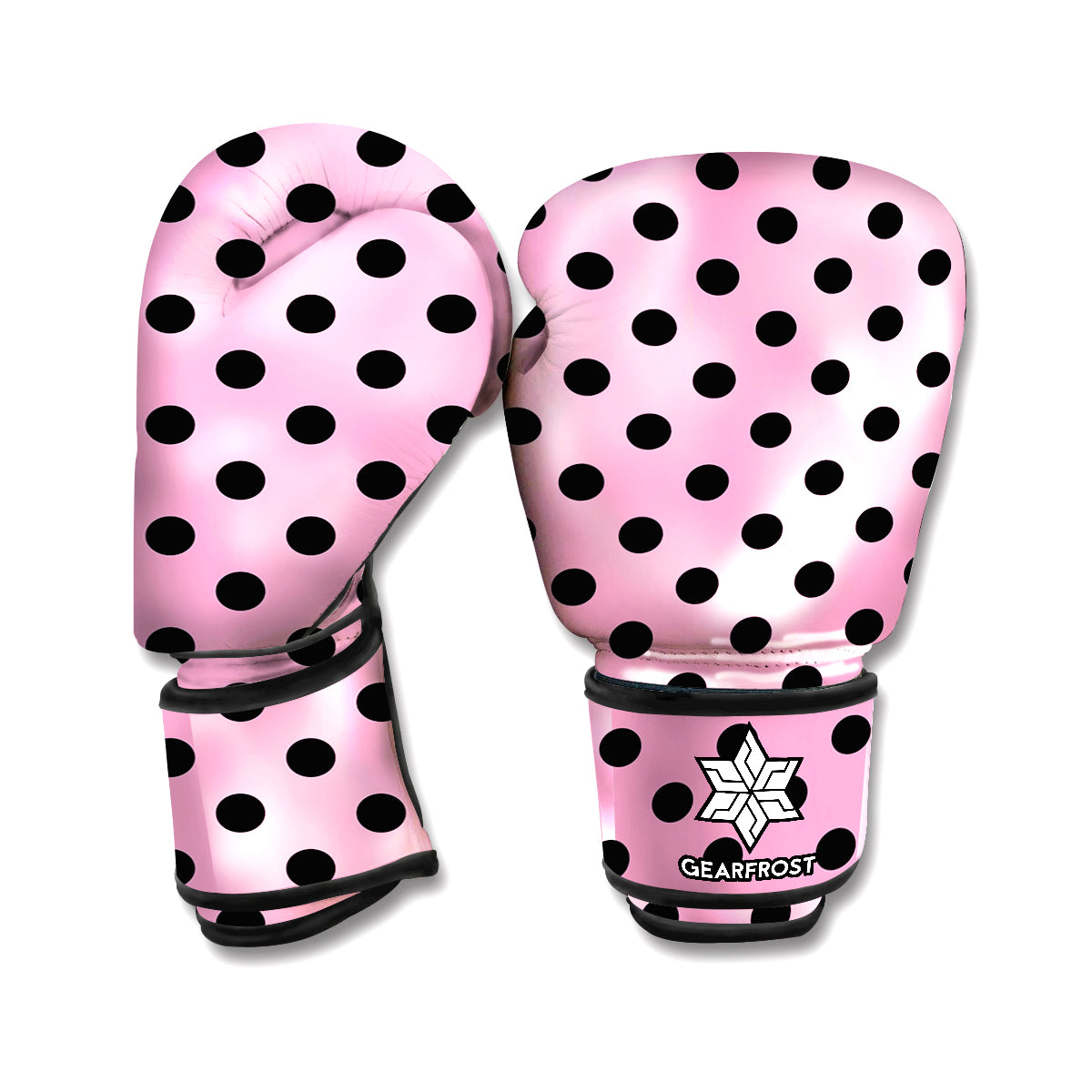 Pink And Black Polka Dot Pattern Print Boxing Gloves