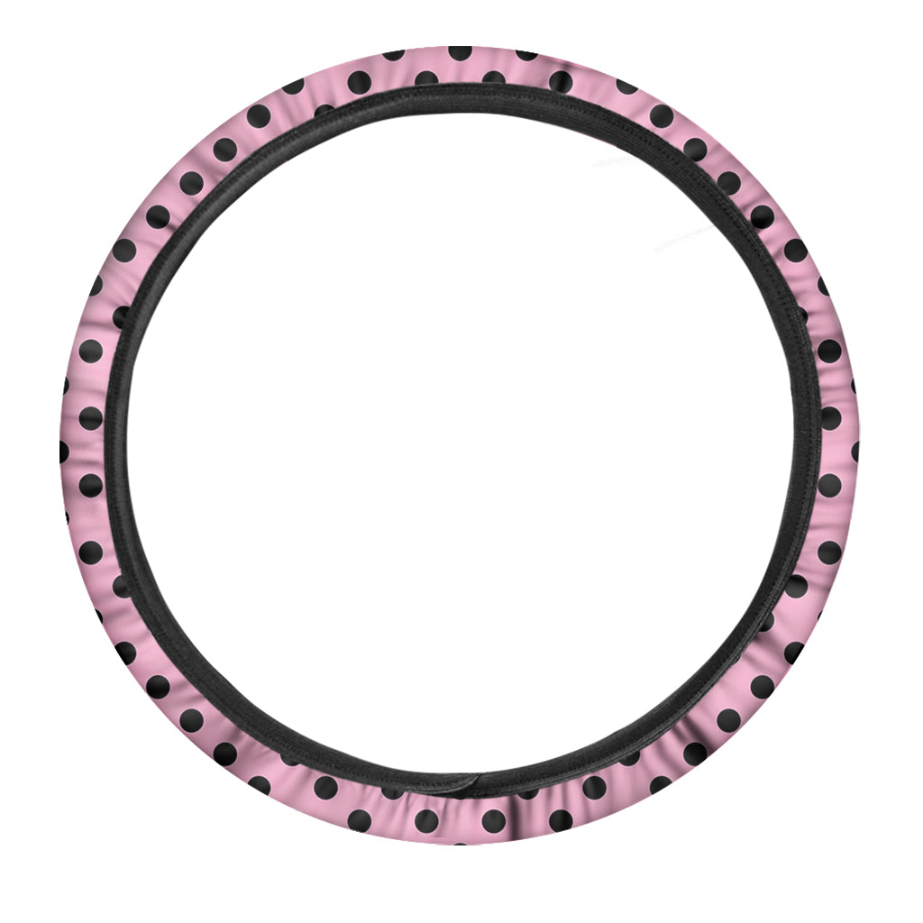 Pink And Black Polka Dot Pattern Print Car Steering Wheel Cover