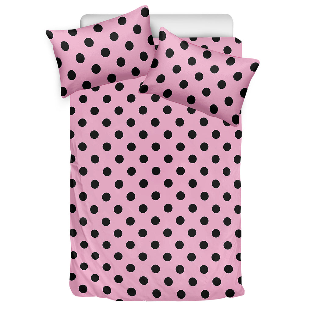 Pink And Black Polka Dot Pattern Print Duvet Cover Bedding Set